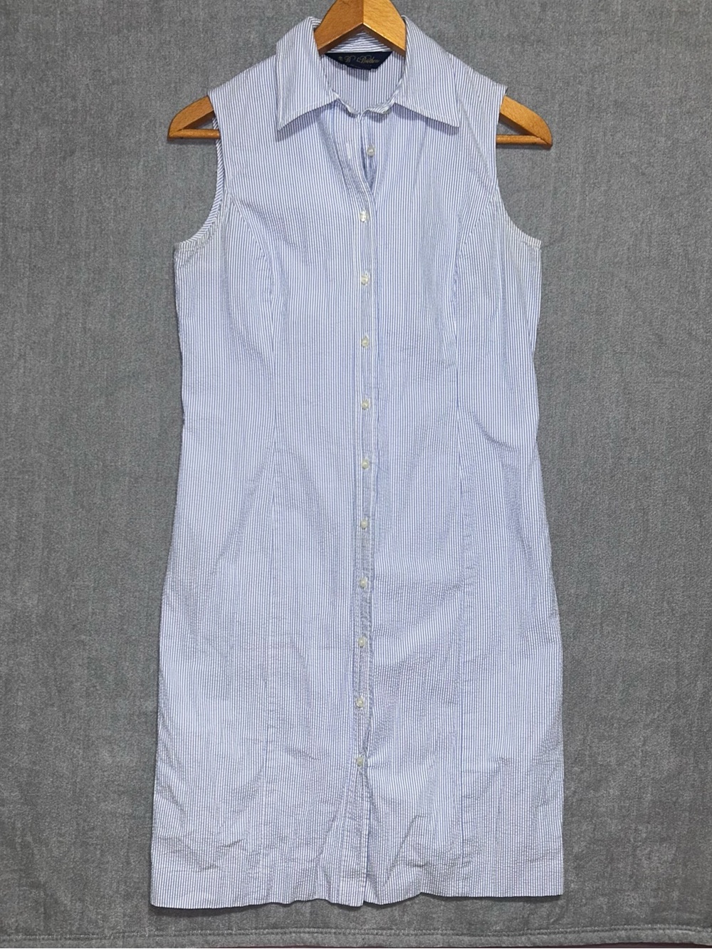 Brooks Brothers Women’s Fine Striped Shirt Dress Seersucker White Blue Size 6